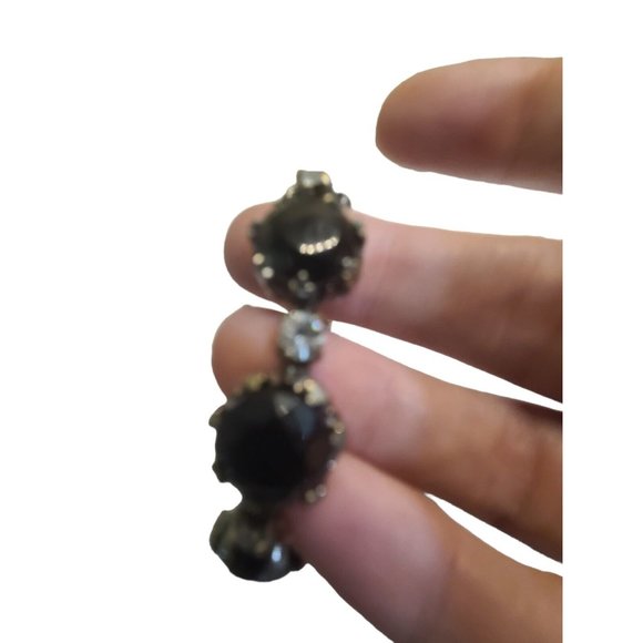 Schiaparelli Black Rhinestone Bracelet with safety chain one missing stone - Picture 3 of 12
